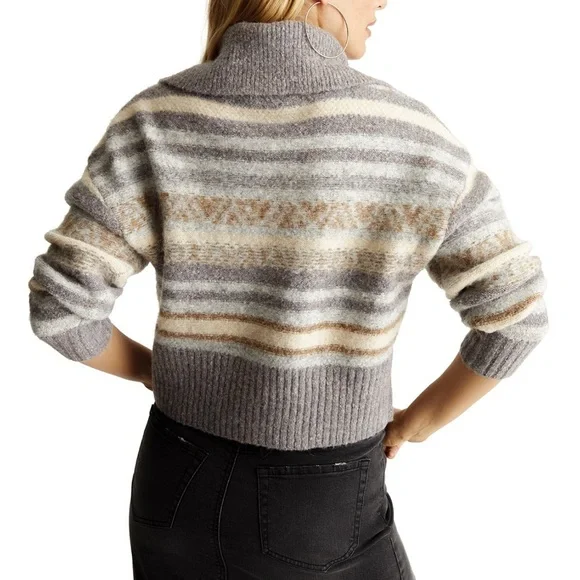 Frye Women's Fair-Isle Striped Half-Zip Draped-Collar Sweater size M - Picture 2 of 6